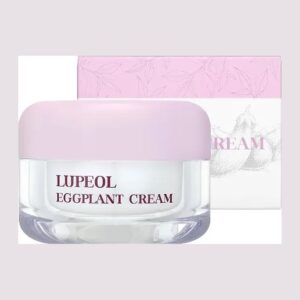 RiRe Lupeol Eggplant Cream clear jar with lilac lid in front of a white and lilac box