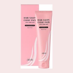 RiRe Hair Salon Clinic Pack pink 150ml tube standing in front of its pink box