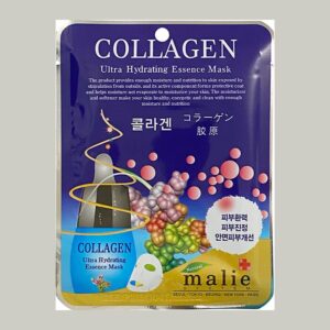 Malie System Collagen Ultra Hydrating Essence Mask pouch in purple-blue and gold