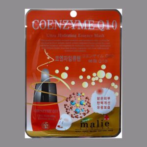Malie System Coenzyme Q10 Ultra Hydrating Essence Mask pouch in orange-red and gold