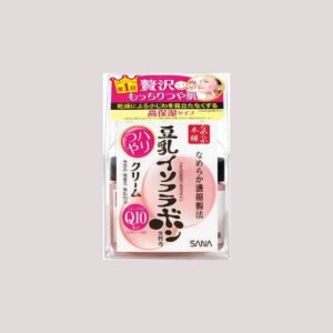 SANA Soy Milk Q10 Cream jar in a clear box with pink and white Japanese label