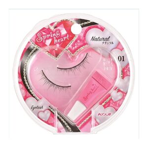 Koji Spring Heart 01 Natural false eyelashes and pink glue tube in a pink heart-shaped case