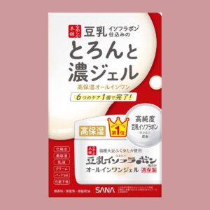 SANA Nameraka Honpo soy milk all-in-one gel cream box in white and red with Japanese text