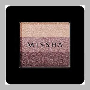 MISSHA Triple Shadow Brownie Pink black square compact with pink, mauve and plum shimmer shades