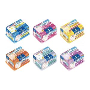 Six Kose Clear Turn Essence Mask 30-sheet boxes in blue, pink, yellow, orange, silver and purple