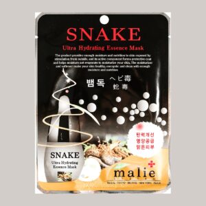 Malie System Snake Ultra Hydrating Essence Mask pouch in black and gold with red lettering
